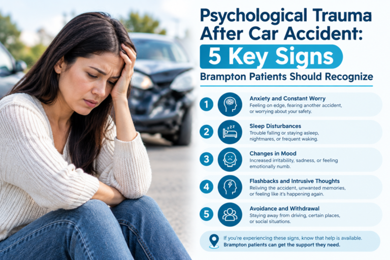 Psychological trauma after car accident with distressed woman beside a damaged vehicle